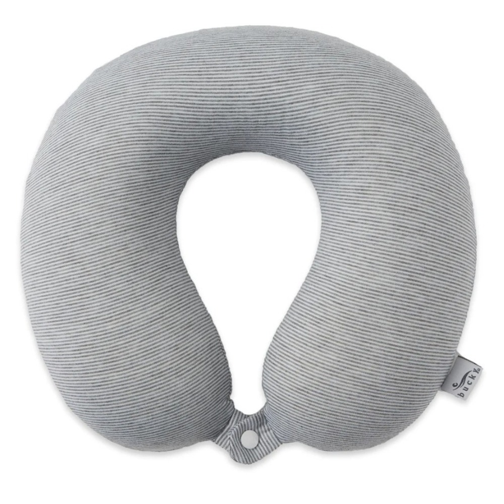 Bucky Gray Jersey Stripe Memory Foam Snap Closure Neck Pillow NWOT